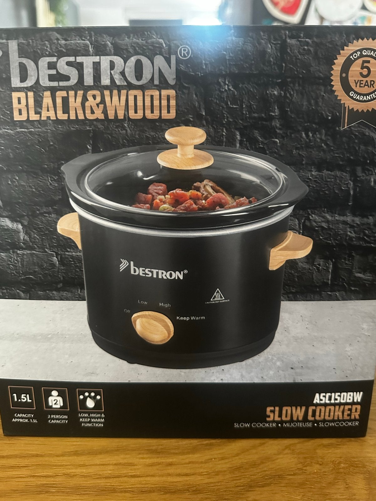 Bestron Black & Wood Slowcooker 1.5L - Nieuw in doos, Ophalen of Verzenden, Nieuw