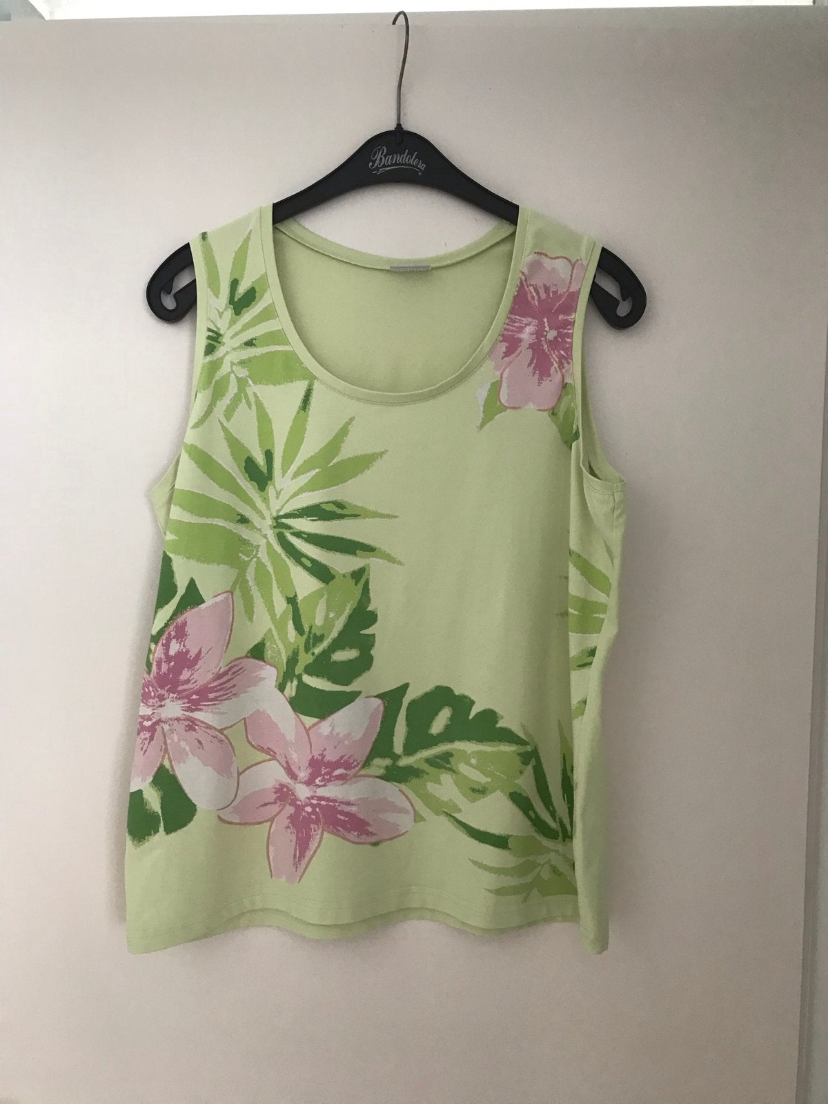 MS Mode mintgroene singlet met bloemenprint - Maat XL, Maat 46/48 (XL) of groter, Ophalen of Verzenden, Zo goed als nieuw, Zonder mouw