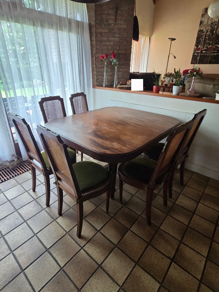 Elegante eettafel met 6 stoelen - Klassieke set, Ophalen, Gebruikt, 100 tot 150 cm, Klassiek