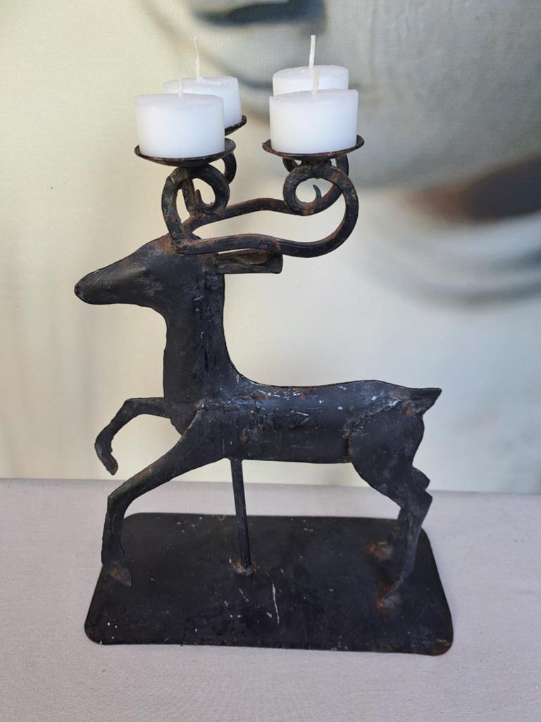 Zwarte Metalen Rendier Kandelaar, Brutalistische Stijl vinta, Ophalen of Verzenden