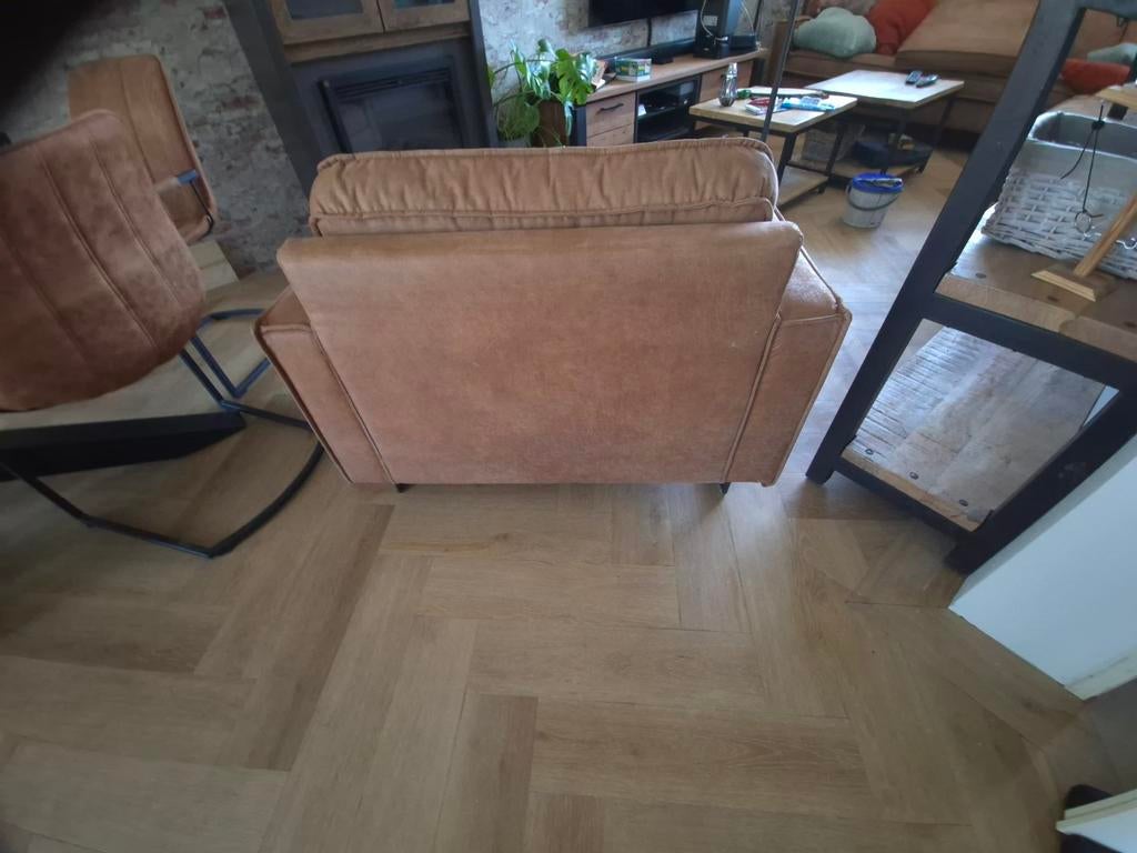 Fauteuil / Loveseat cognac, Ophalen, Zo goed als nieuw, 100 tot 125 cm, Leer