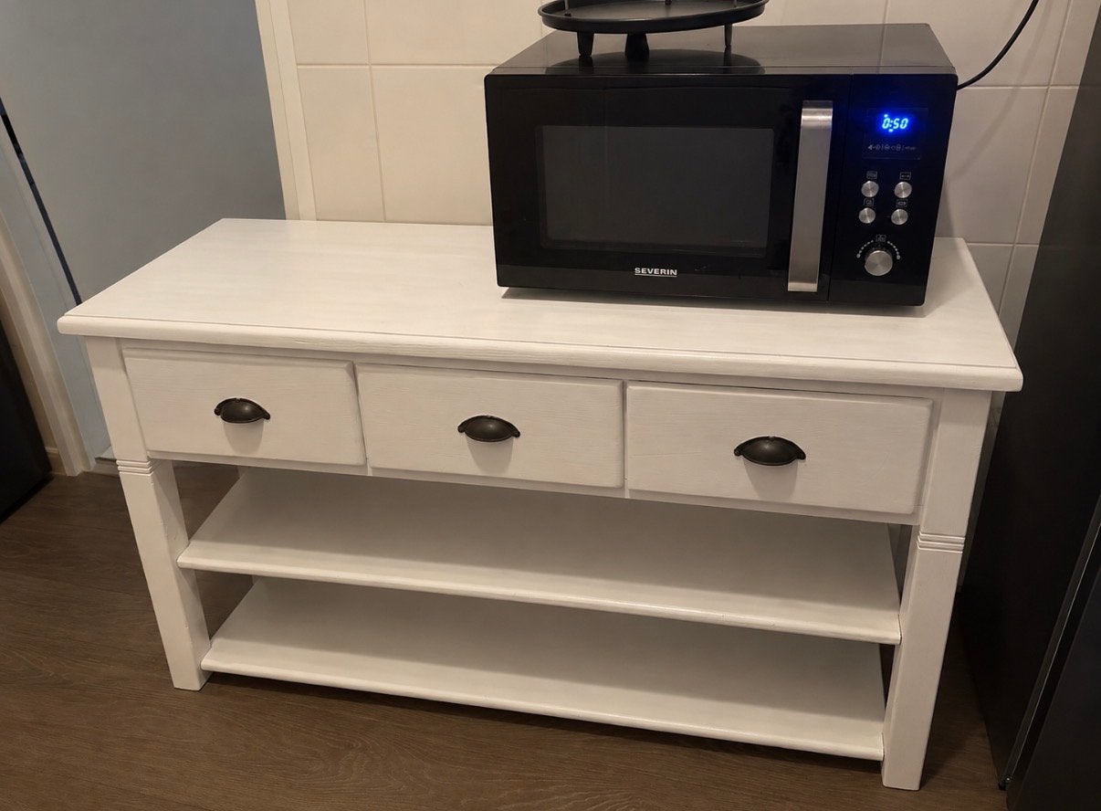 Wit dressoir met 3 lades en 2 planken - 120x53.5x71.5 cm, Ophalen, Gebruikt, 75 cm of meer, 60 cm of meer