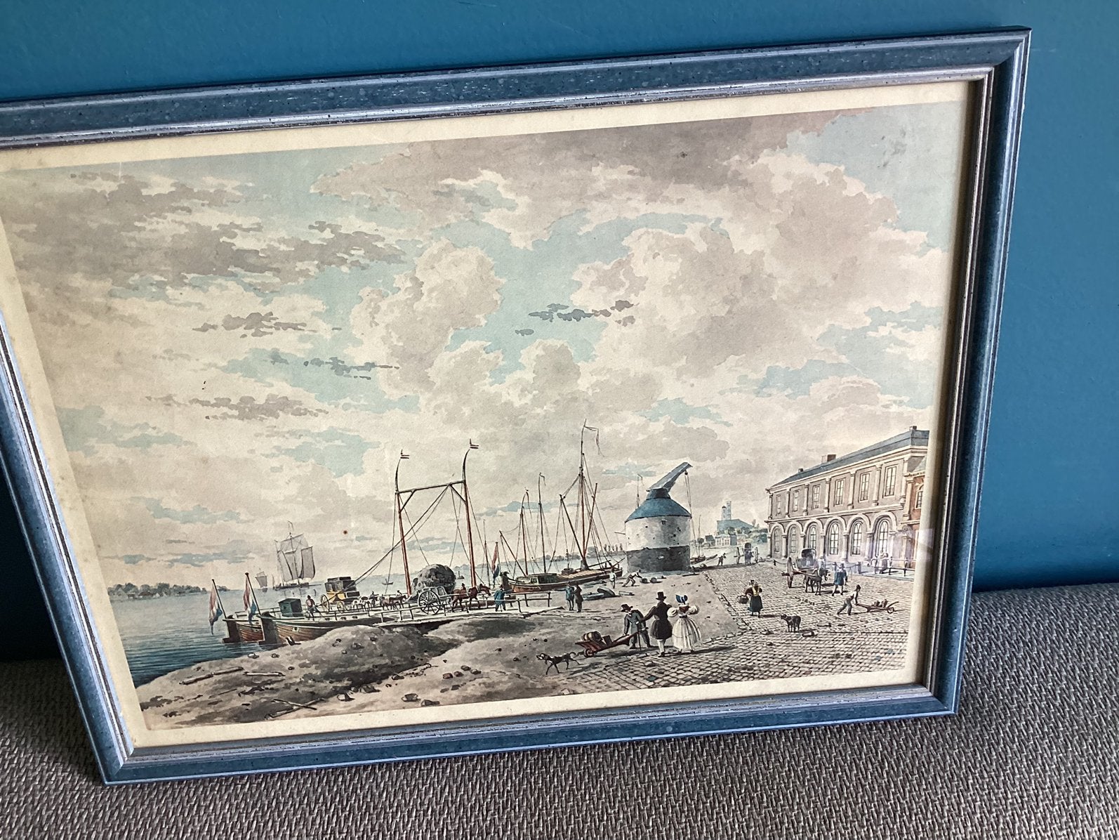 Lijst met haven tafereel, Antiek en Kunst, Kunst | Schilderijen | Klassiek, Verzenden, Overige stijlen, Maritiem / water