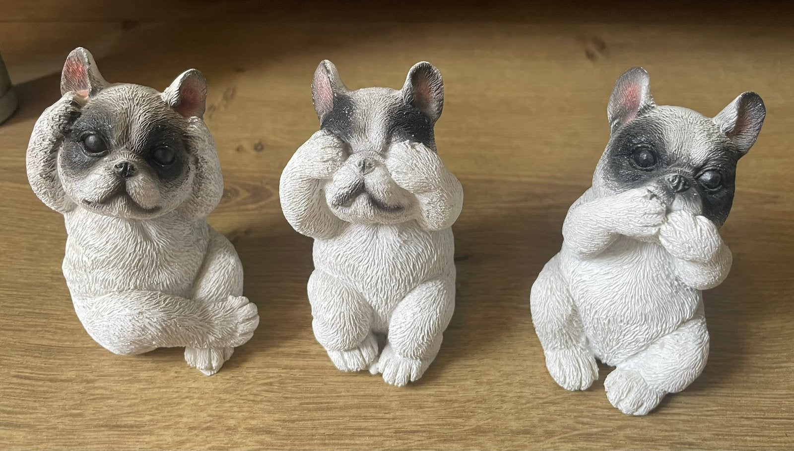 Franse bulldog horen zien en zwijgen beeldjes, Verzamelen, Ophalen of Verzenden, Zo goed als nieuw, Dier