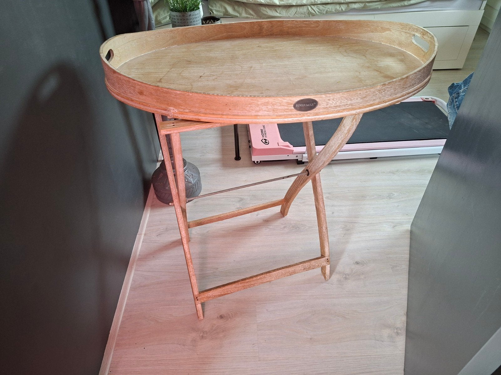 Riverdale bijzettafel met dienblad - Hout, Gebruikt, 55 tot 75 cm, Landelijk, Ovaal