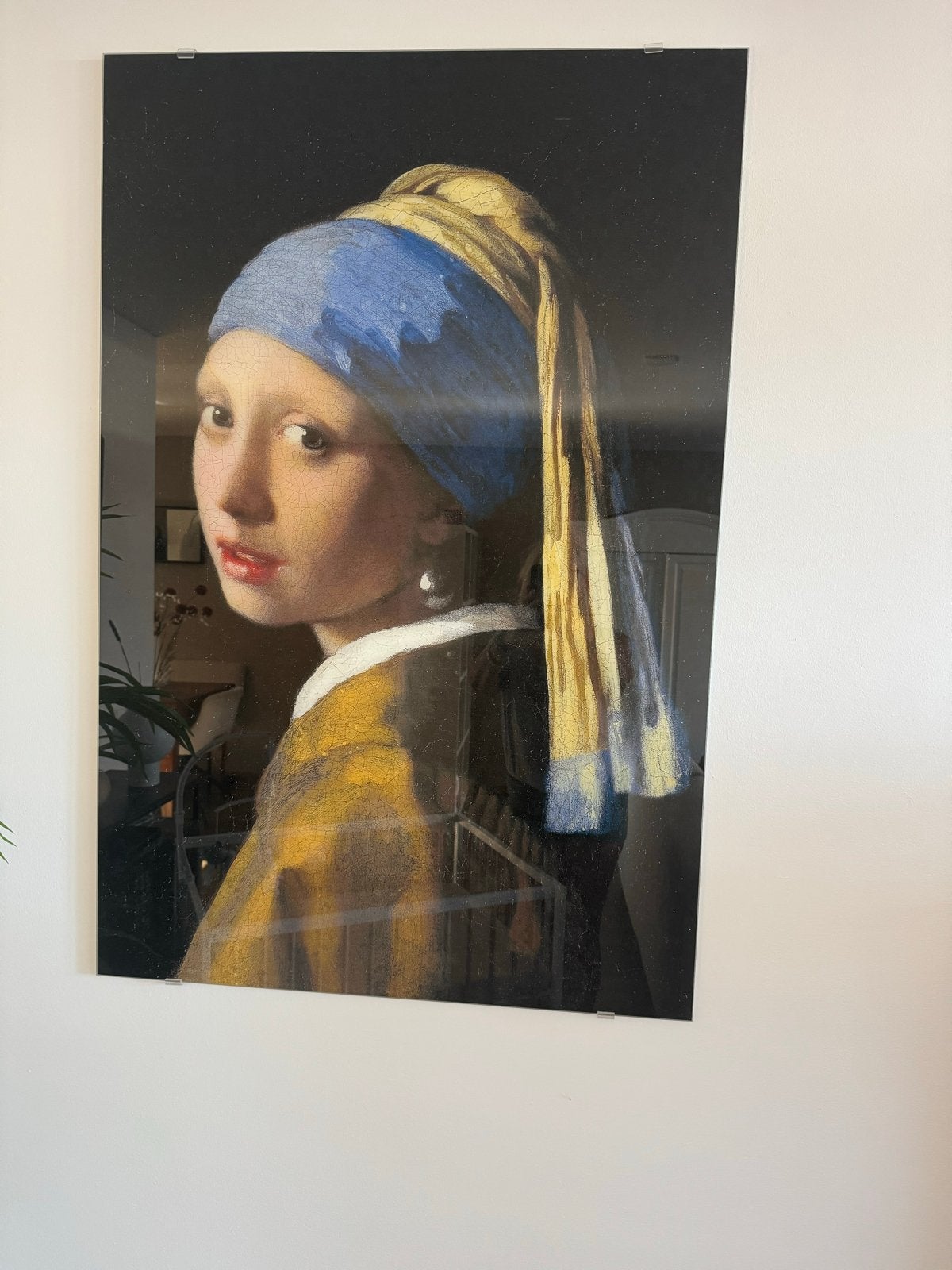 Meisje met de parel op glasplaat - 120x80 cm, Antiek en Kunst, Portret of Personen, Overige ondergronden, Klassiek, Print