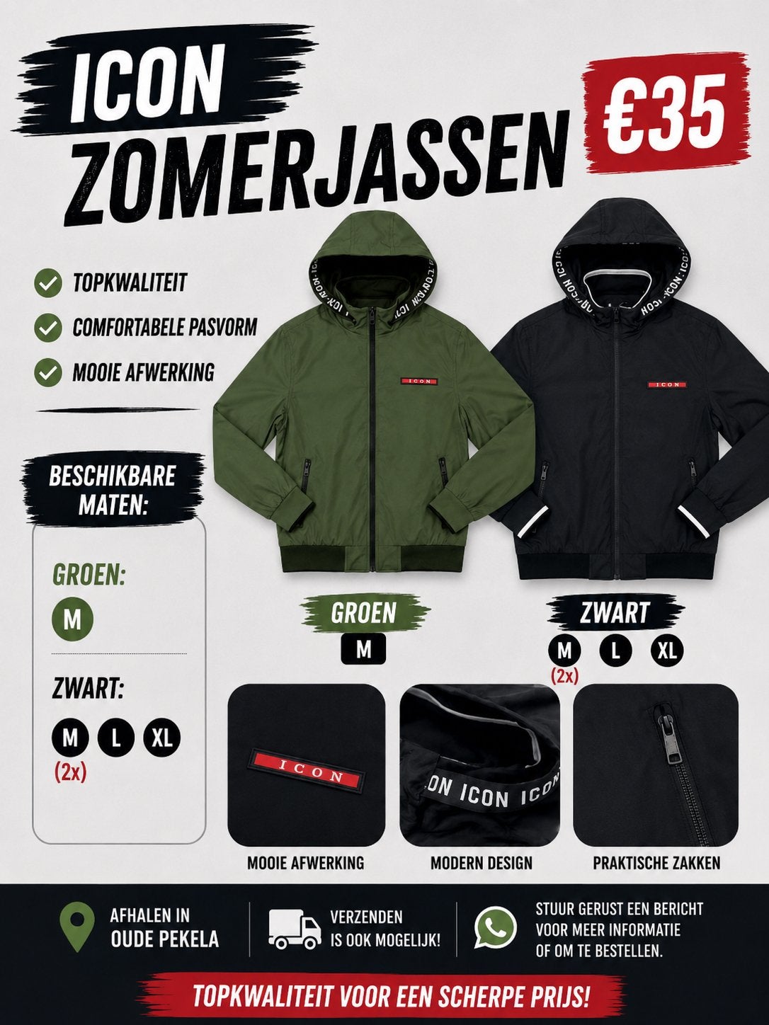 Icon zomerjassen diverse maten, Ophalen of Verzenden, Nieuw, Overige maten, Zwart