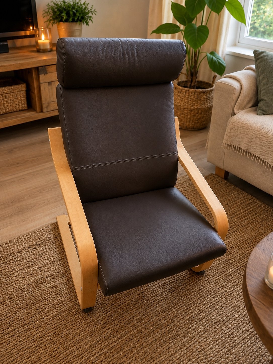 IKEA POÄNG fauteuil – leren uitvoering, Ophalen, Relax, Gebruikt, 50 tot 75 cm