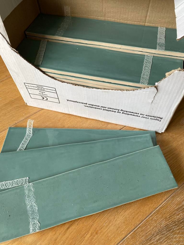 32 Tegels Tebe Ceramica Vintage groen Jade Brillo 7,5x30 cm, Ophalen, Nieuw, Minder dan 20 cm, 20 tot 40 cm