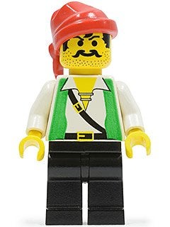 LEGO Pirates pi051 Pirate Green Vest, Black Legs, Red, Gebruikt, Lego, Minifiguur, Pirates
