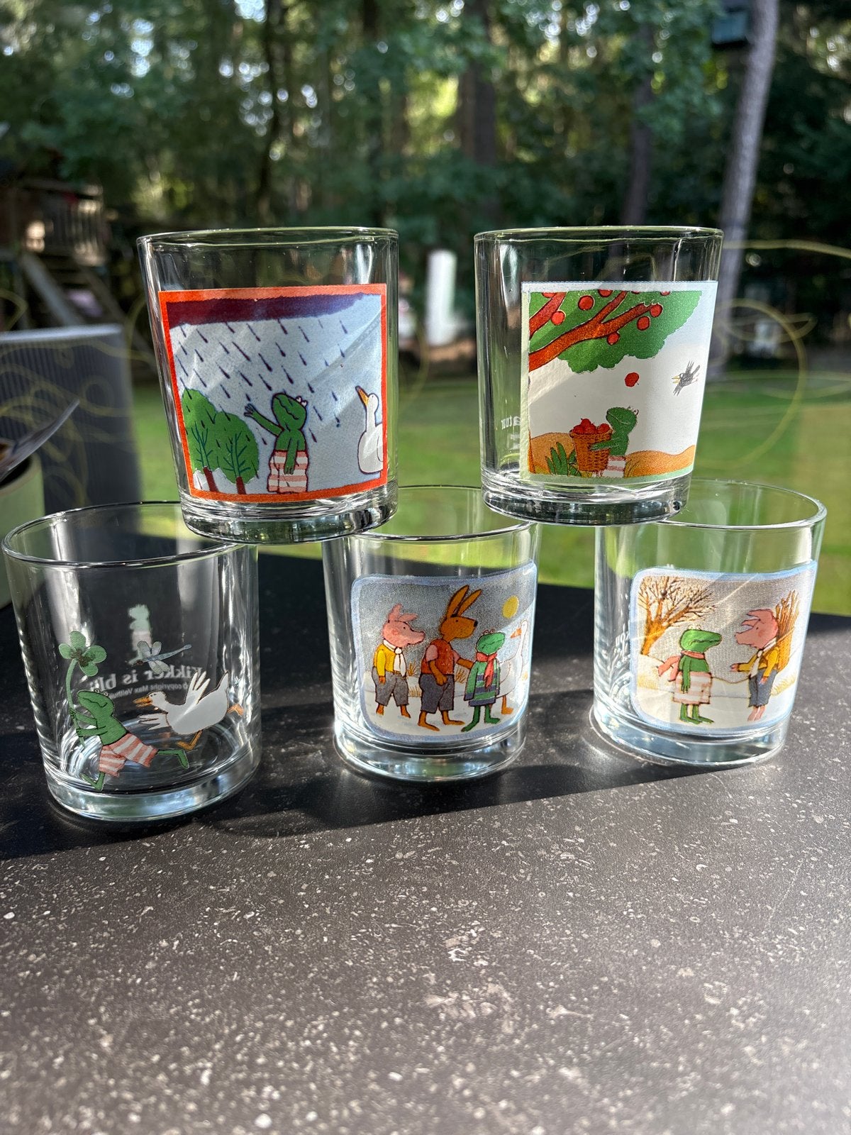 Vintage Kikker glazen set - 5 stuks, Ophalen, Glas of Glazen, Gebruikt, Overige merken
