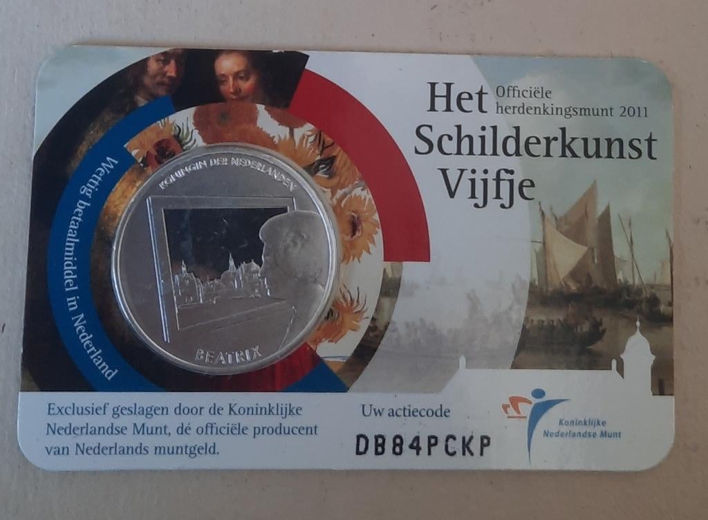 Schilderkunst Vijfje 2011 in Coincard, Verzenden, Koningin Beatrix, Zilver, Overige waardes