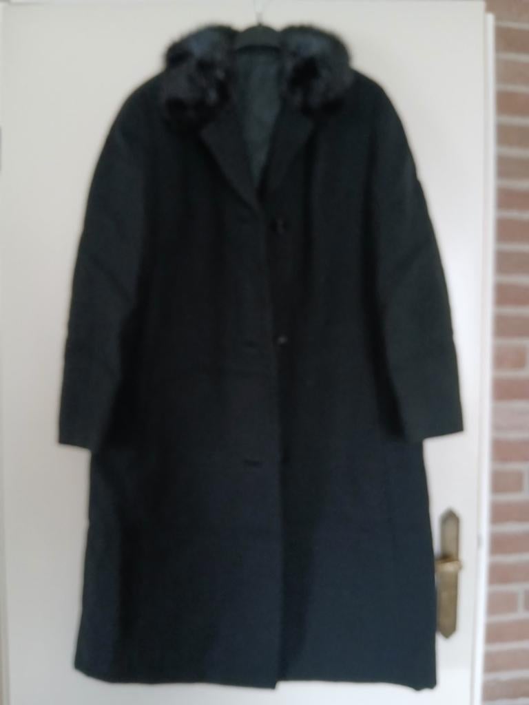 Antieke damesjas zwart met bontkraag, Ophalen of Verzenden