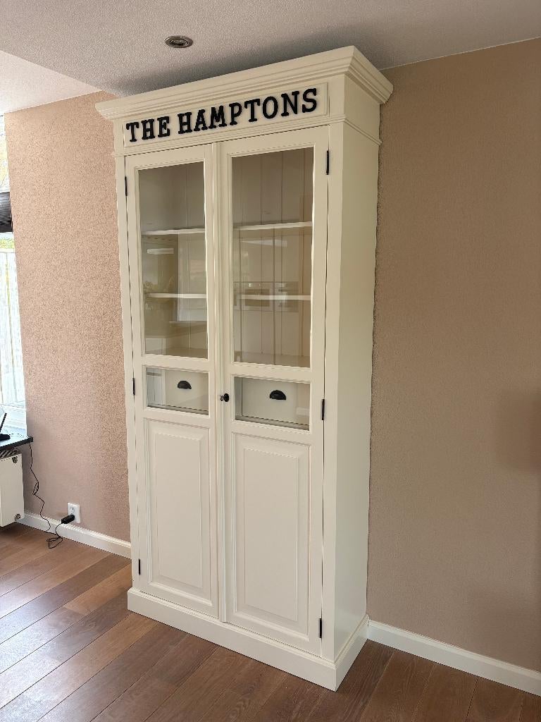 Witte buffetkasten The Hamptons en Long Island, Ophalen, Glas, Met deur(en), 200 cm of meer