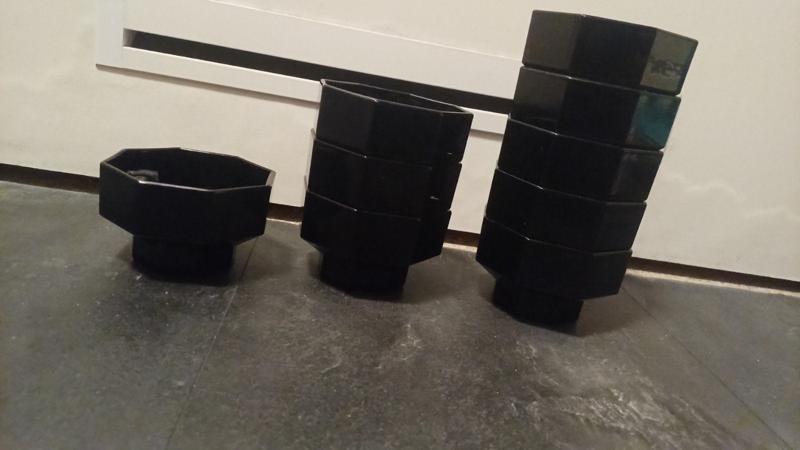 9 zwarte retro ijs schaaltjes Arcoroc Octime, Ophalen of Verzenden, Huis en Inrichting
