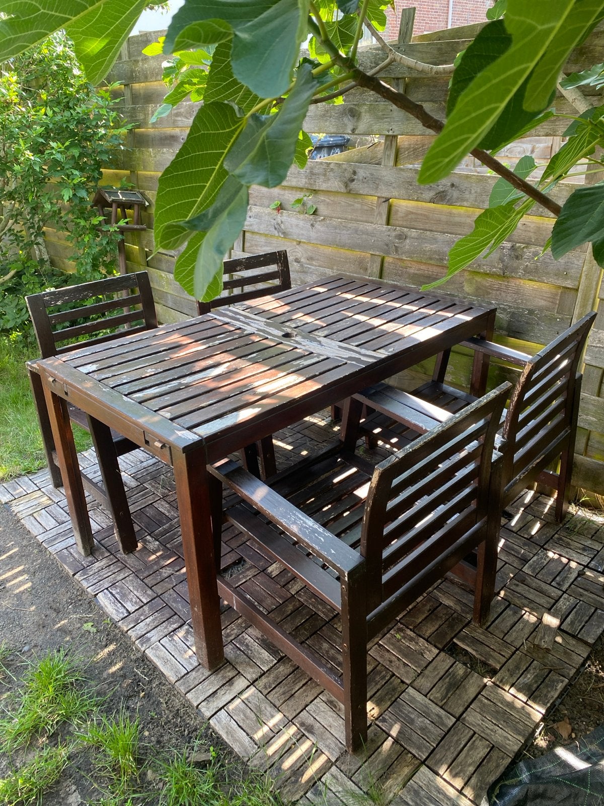 IKEA houten tuinset met uitschuifbare tafel en 4 stoelen, Tuin en Terras, Tuinsets en Loungesets, Ophalen, 4 zitplaatsen, Gebruikt