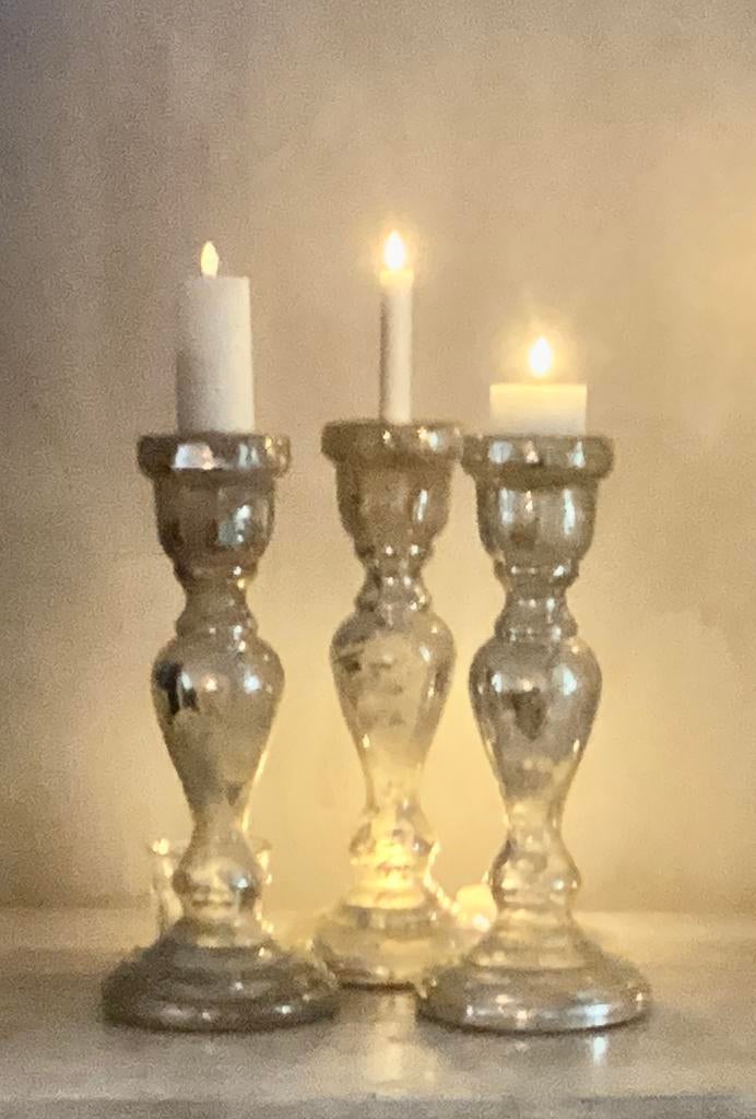 KANDELAAARS ZILVERGLAS GROTE GLAZEN ZILVEREN KANDELAAR, Antiek en Kunst, Ophalen