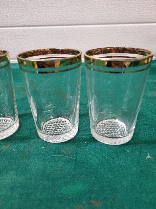 glazen dubbel gouden band vintage vier stuks, Verzamelen, Glas en Borrelglaasjes, Ophalen of Verzenden, 'T Olde Gre-j, Info@toldegrej.nl
