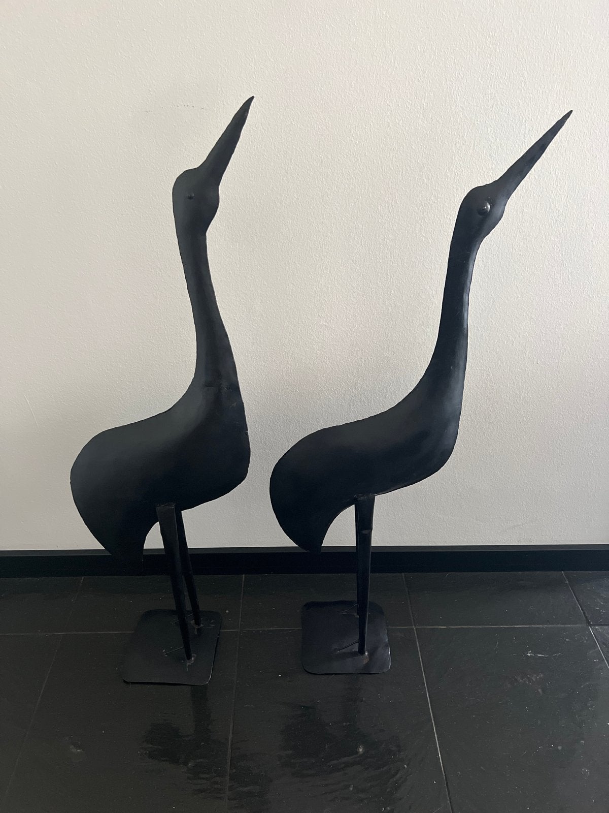 Set van 2 zwarte metalen kraanvogels - Decoratie, Ophalen, Zwart, Zo goed als nieuw, Metaal