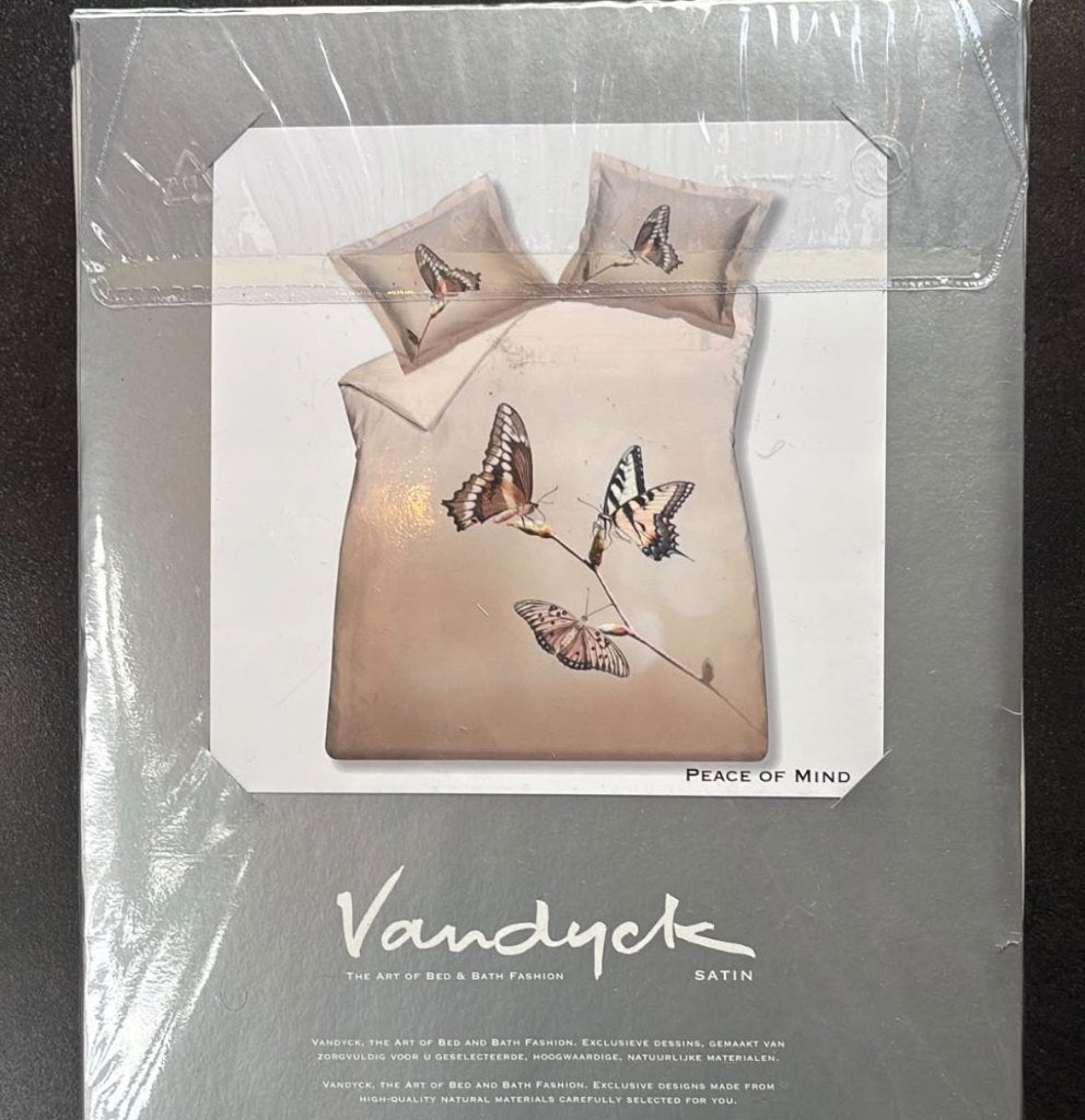 Luxe Vandyck 2-Persoons Dekbedovertrek, Sand/Vlinders Nieuw, Huis en Inrichting, Ademend, Beige, Dekbedovertrek, Vandyck