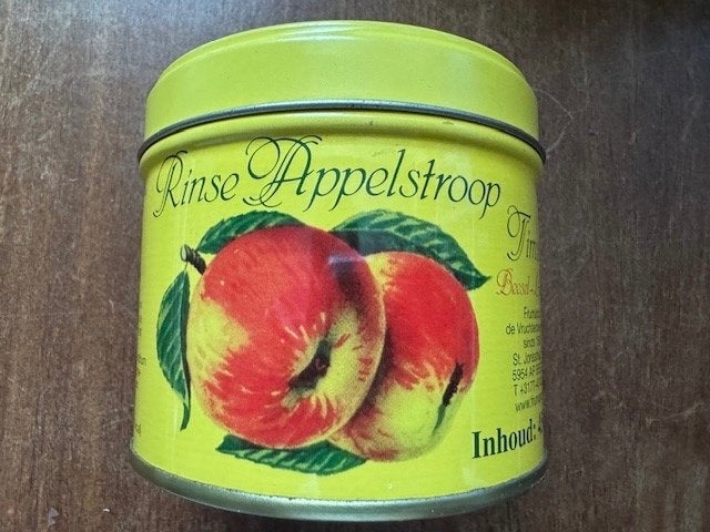 Vintage Rinze Appelstroop Timson blik - Frumarco (leeg), Ophalen of Verzenden, Gebruikt, Overige, Overige merken