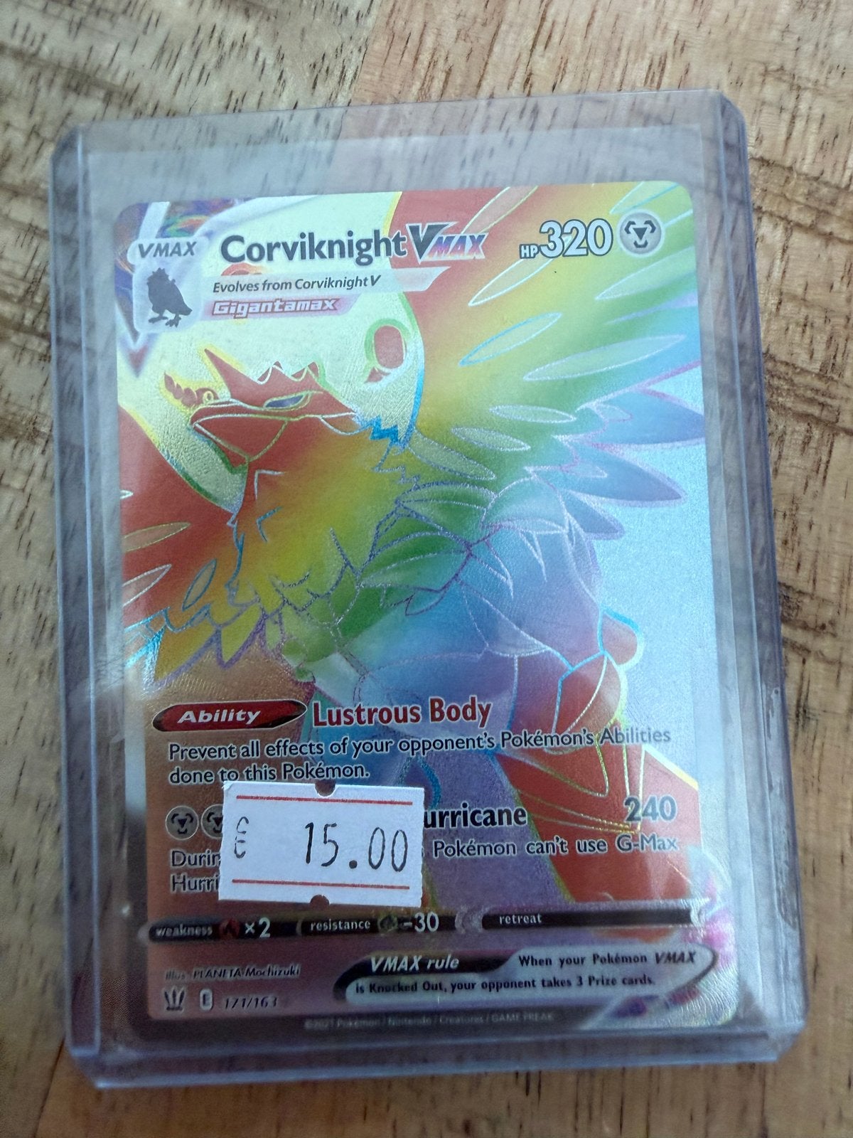 Corviknight VMAX Rainbow Rare Pokémon Kaart, Ophalen of Verzenden, Zo goed als nieuw, Losse kaart, Foil