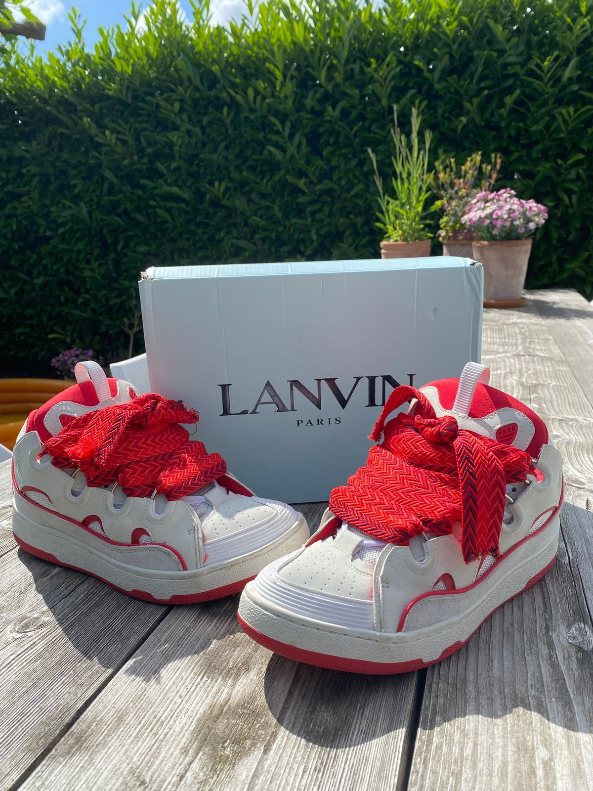 Lanvin curb white/red, Wit, Ophalen of Verzenden, Sneakers of Gympen, Zo goed als nieuw