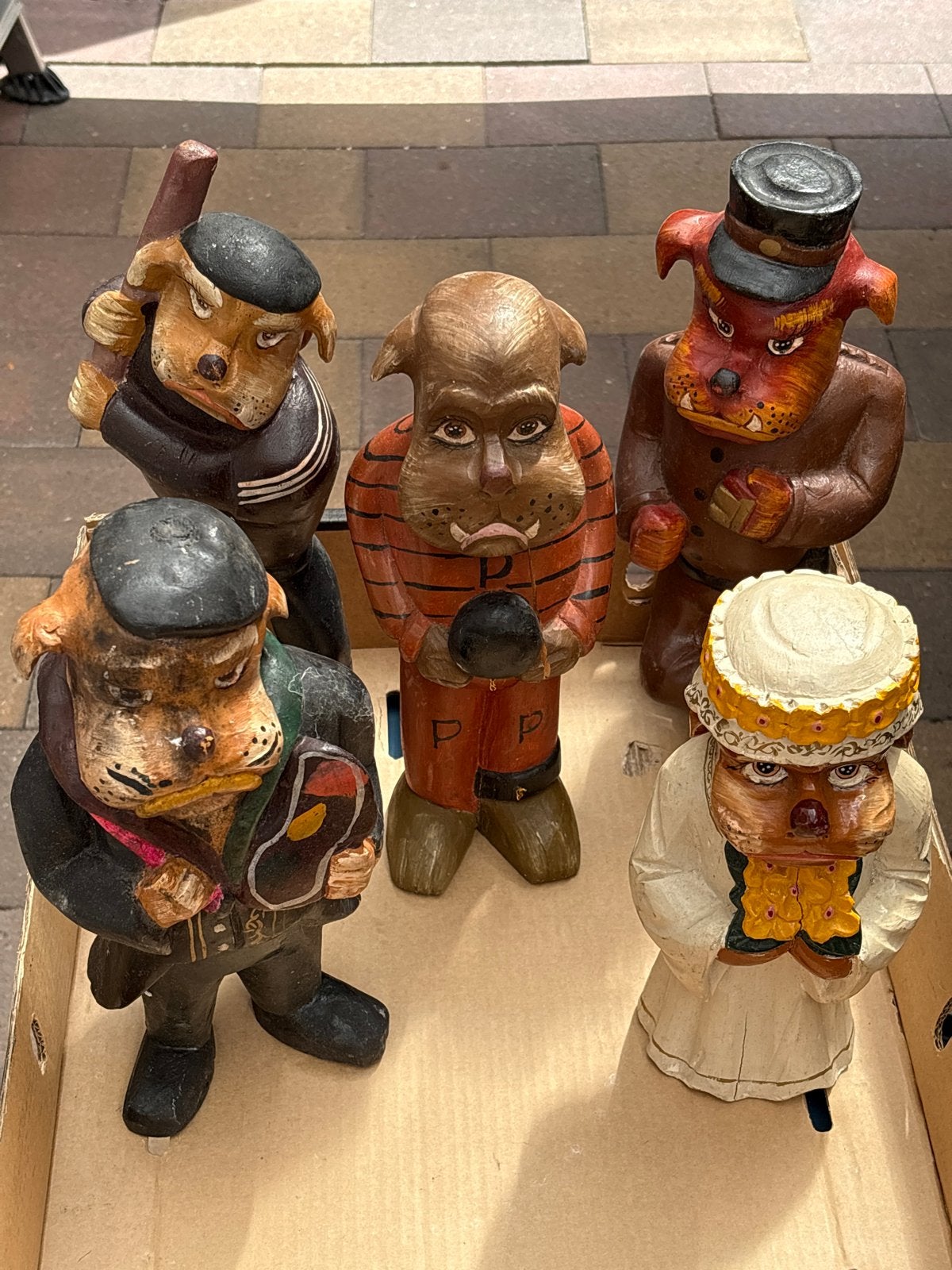 Set van 5 handgesneden houten hondenbeelden, Ophalen of Verzenden, Zoogdier, 20 - 50 cm, Beeld