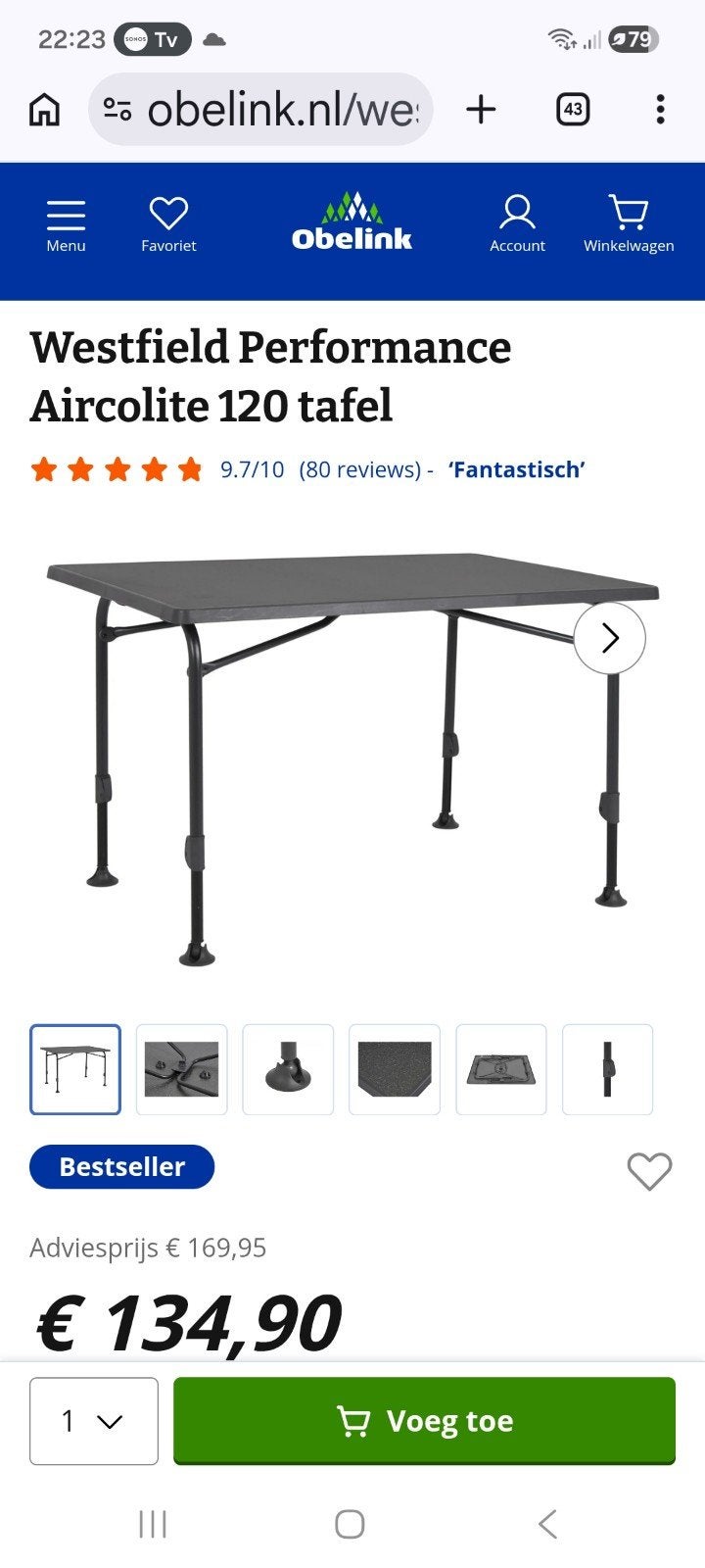 Westfield Performance Aircolite 120 tafel, Ophalen, Zo goed als nieuw
