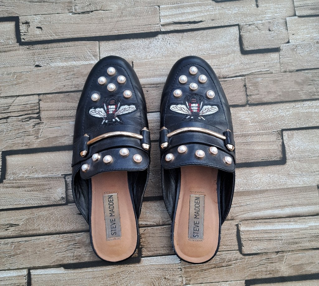 STEVE MADDEN - mooie leren muiltjes, 37, Verzenden, Zwart, Steve Madden, Sandalen of Muiltjes