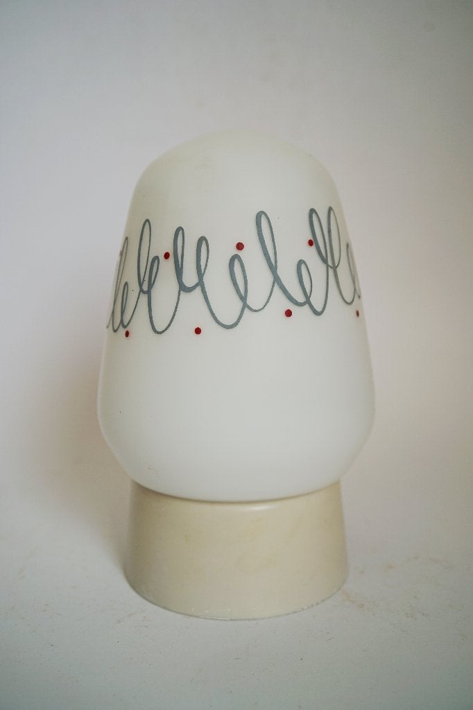 Vintage plafondlamp melkglas kap grijs rood patroon '50., Gebruikt, Vintage, Meerkleurig, 12 cm