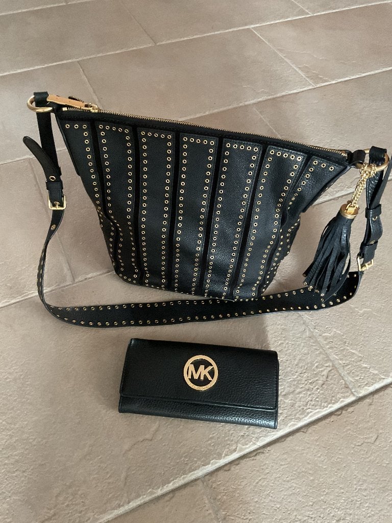 Michael Kors zwart leren schoudertas met portemonnee, Sieraden, Tassen en Uiterlijk, Overige merken, Zwart, Ophalen of Verzenden