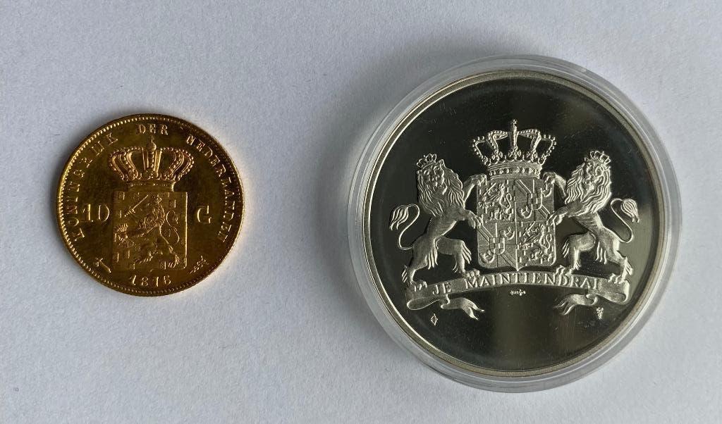 Gouden Tientje met zilveren Penning Willem III 1875, Postzegels en Munten, Munten | Nederland, Koning Willem III, Setje, Ophalen of Verzenden