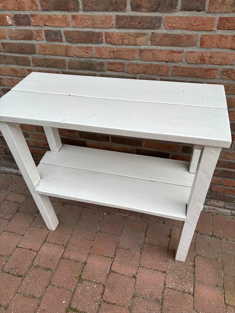 Witte houten bijzettafels 2 met twee niveaus - 90x90x38 cm, Ophalen, Gebruikt, Rechthoekig, Hout