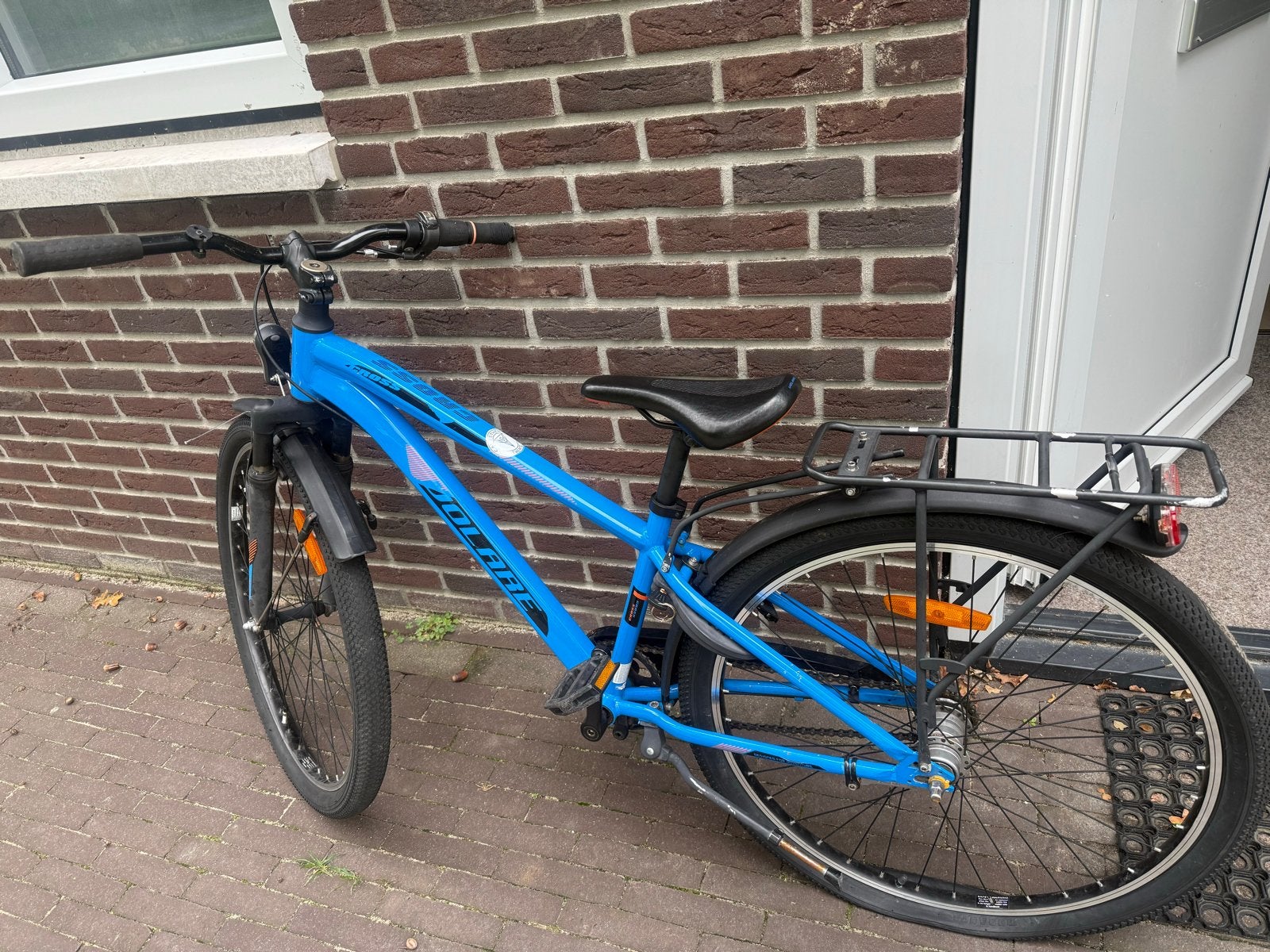 Blauwe kinderfiets, Gebruikt, Velgrem, Versnellingen, Minder dan 49 cm