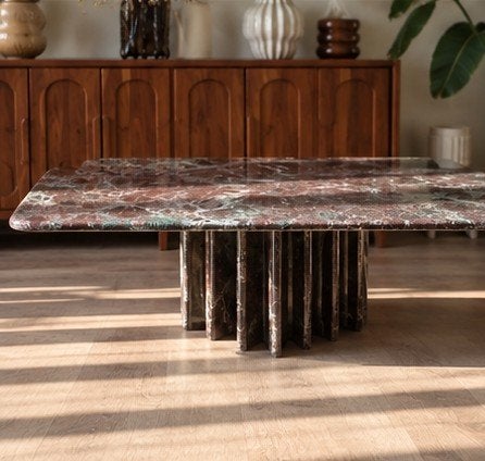 uniek vintage salontafel Rosso Levanto marmer, Ophalen, Rechthoekig