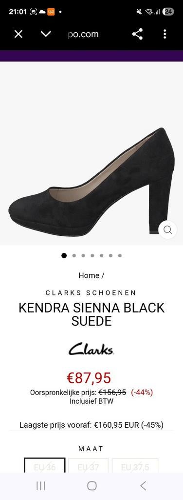 Clarks Kendra Sienna Zwarte Suède Pumps Maat 37,5, Ophalen of Verzenden