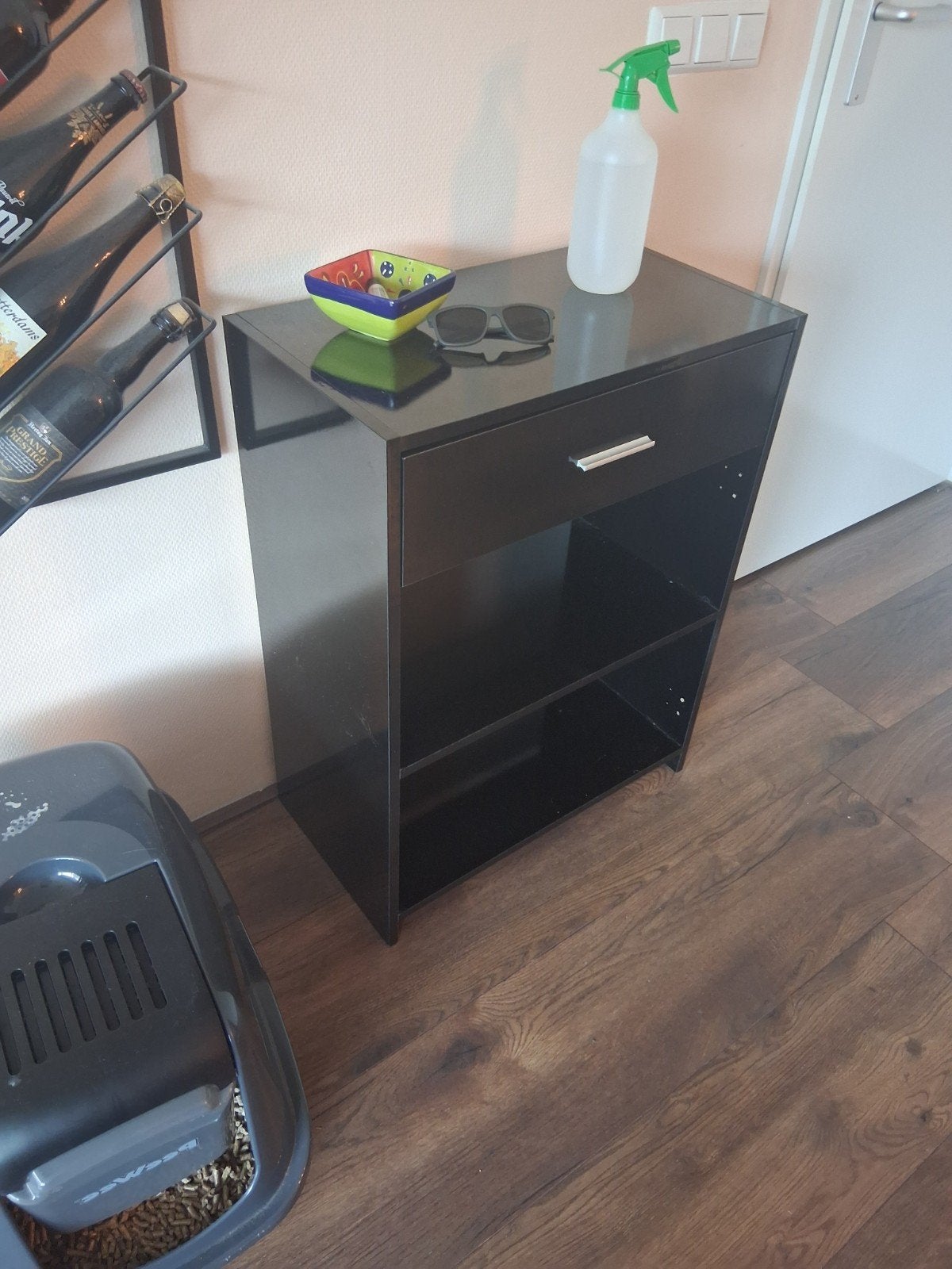 Zwart kastje met lade en planken - Opbergkast/Schoenenkast, Ophalen, Gebruikt, Modern