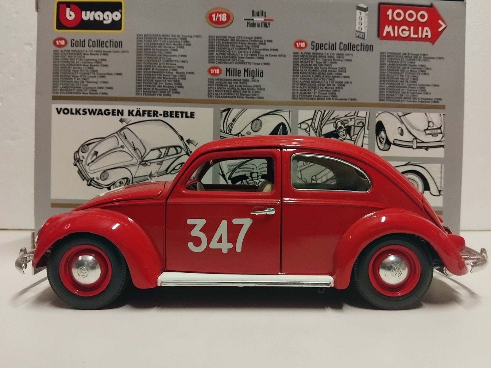 Volkswagen Kever #347 Mille Miglia Bburago metal 1:18 KRD, Hobby en Vrije tijd, Ophalen of Verzenden, Zo goed als nieuw, Auto