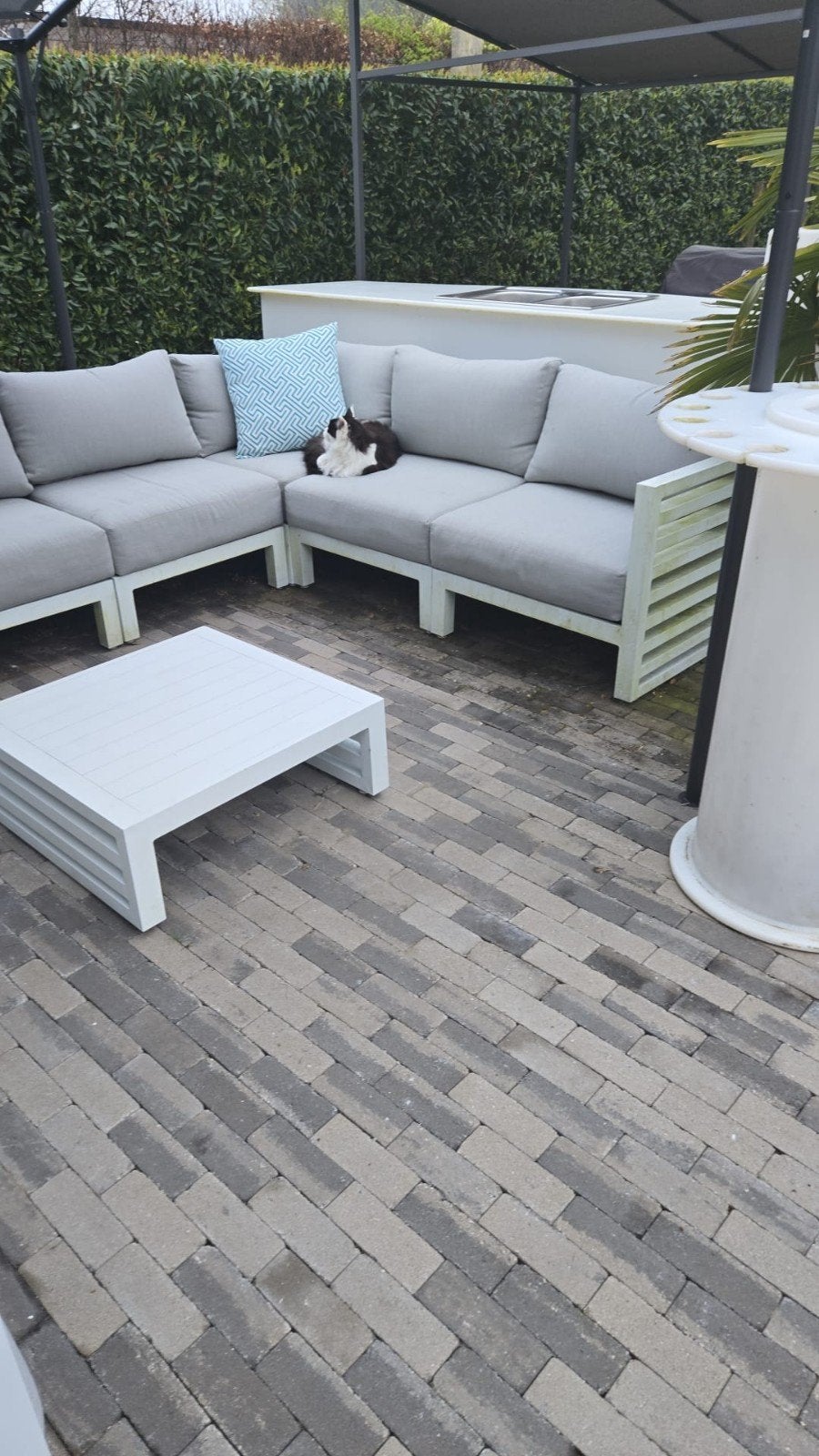 Ca. 50 m² grijze getrommelde Excluton bestrating 20x5x7 cm, Ophalen, Gebruikt, Klinkers, 10 m² of meer