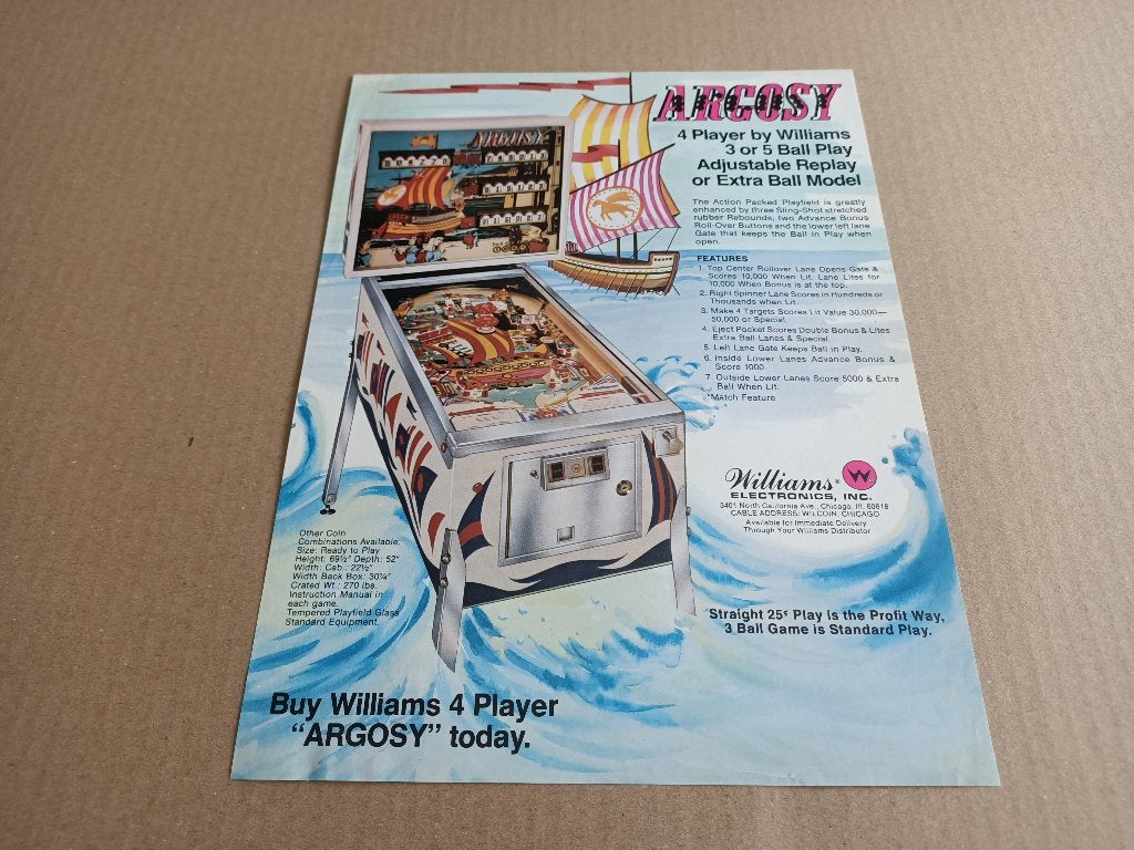 Flyer: Williams Argosy (1977) Flipperkast, Verzamelen, Automaten | Flipperkasten, Gebruikt, Elektronisch, Flipperkast, Verzenden