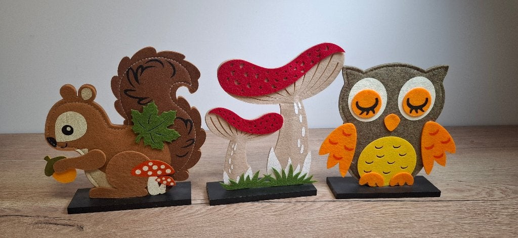 Herfstdecoraties Eekhoorn, Uil & Paddenstoelen, Meerkleurig, Overige materialen, Onbekend, Ophalen of Verzenden