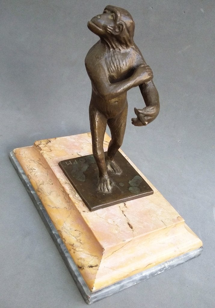 Omstreeks 1915 - 1940 Brons Bronzen Beeld AAP met SIGAAR, Antiek en Kunst, Ophalen of Verzenden, Brons