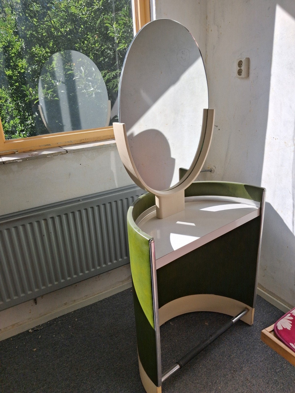 Vintage kaptafel met spiegel - Groen en crème, Ophalen, Overige materialen, Gebruikt, 100 tot 150 cm