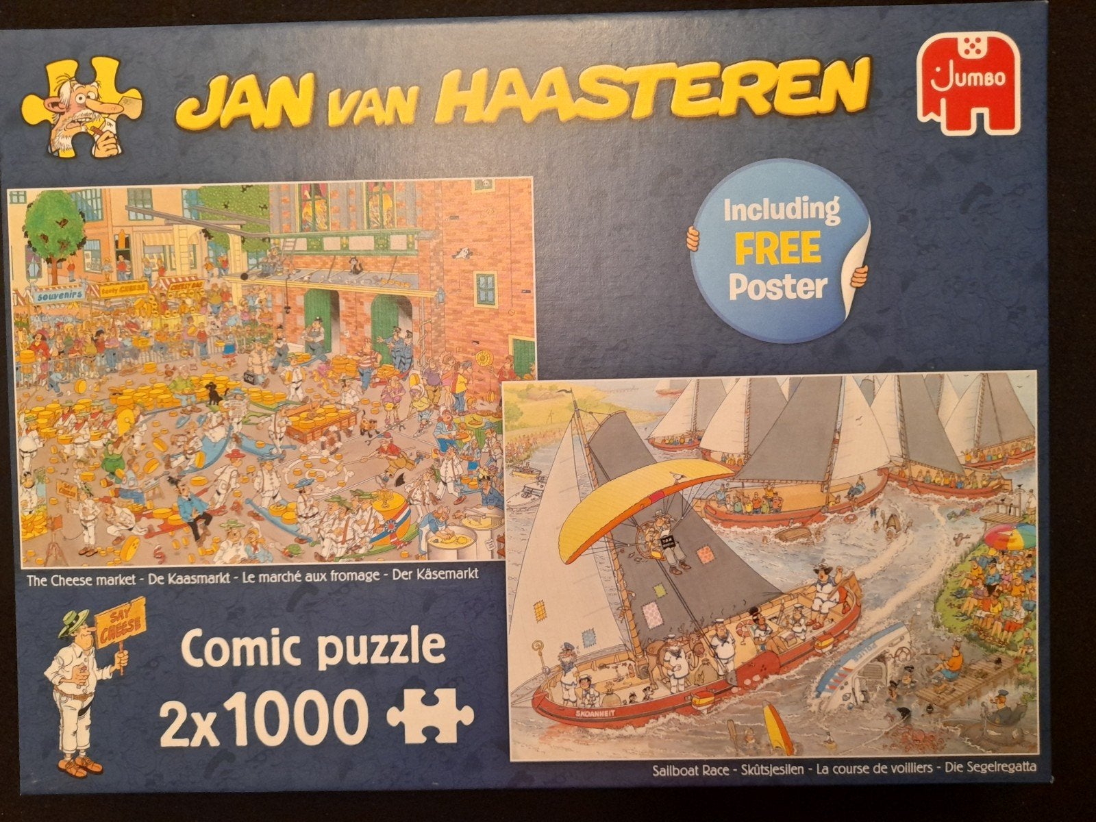 Puzzel Jan van Haasteren Kaasmarkt en Skûtsje silen, Hobby en Vrije tijd, Denksport en Puzzels, Ophalen of Verzenden, 500 t/m 1500 stukjes
