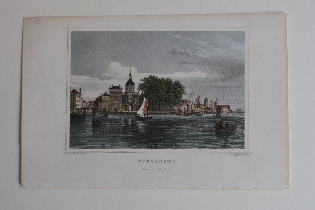 Dordrecht - Originele handgekleurde staalgravure (1858-1863), Antiek en Kunst, 1800 - 1899, Verzenden, Stadsgezicht, Gravure