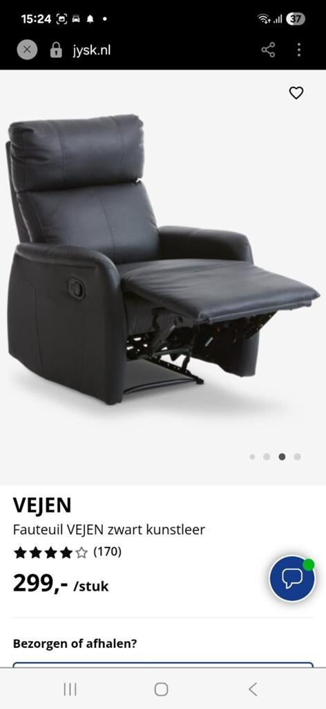 Zwarte lederen relaxfauteuil nieuw, Huis en Inrichting, Fauteuils, Ophalen, Gebruikt, 100 tot 125 cm, Modern, Comfort