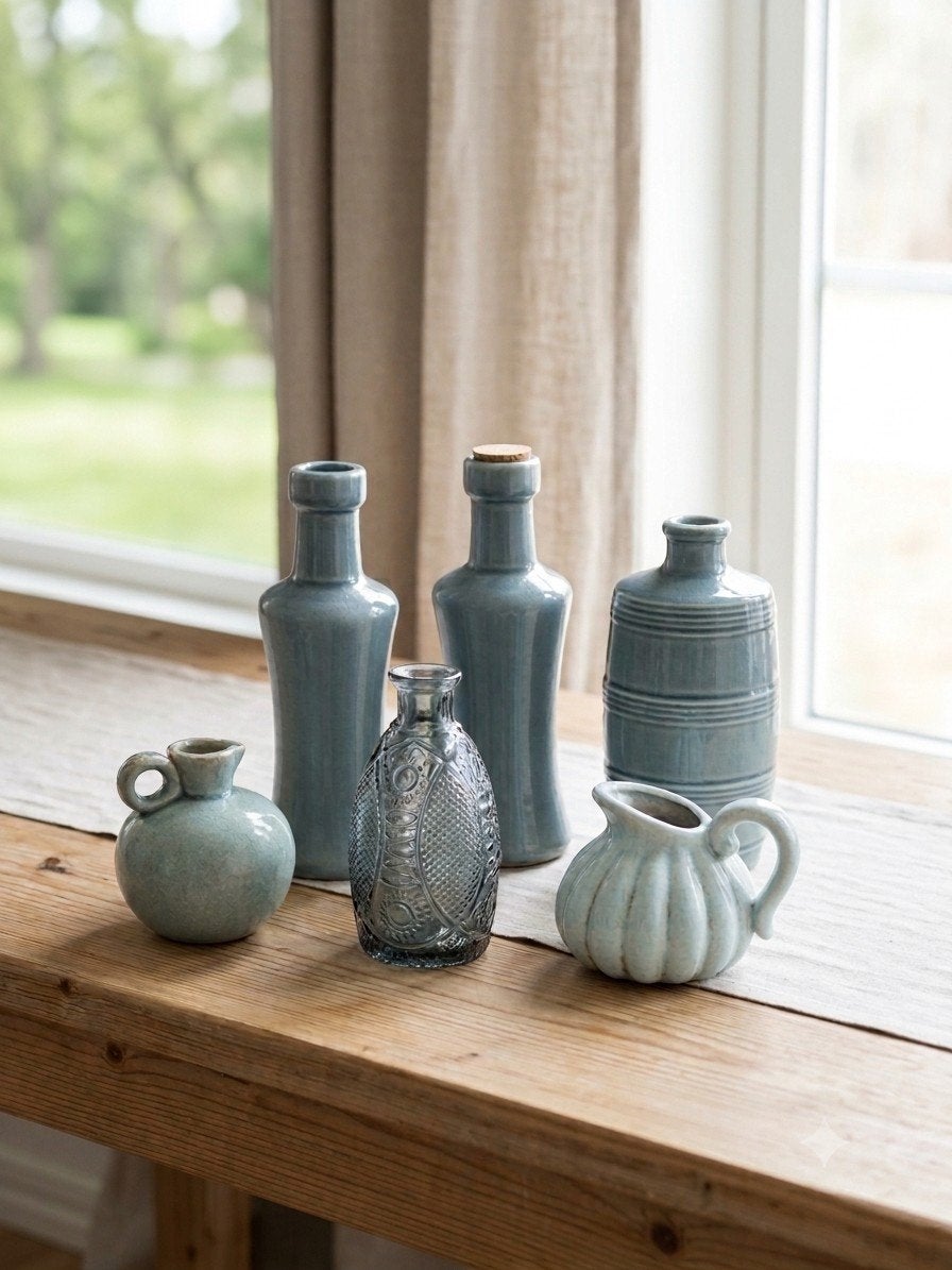 Set, of los te koop, van 6 Brynxz Vazen en Potten - Diverse, Blauw, Geschikt voor droogbloemen, Ophalen of Verzenden, Zo goed als nieuw