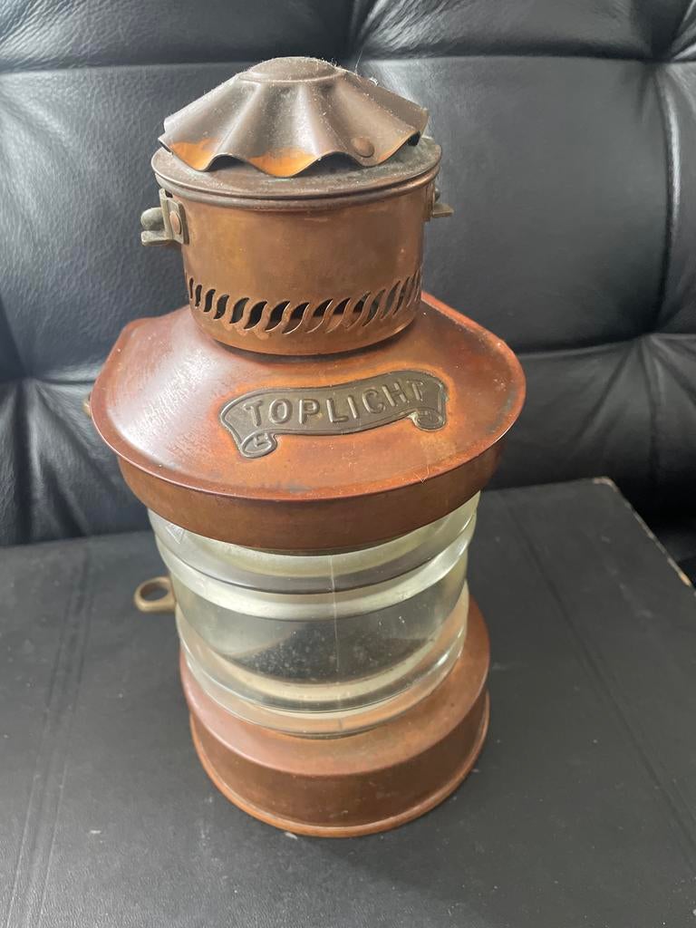 Antieke koperen toplicht scheepslamp, Antiek en Kunst, Ophalen of Verzenden