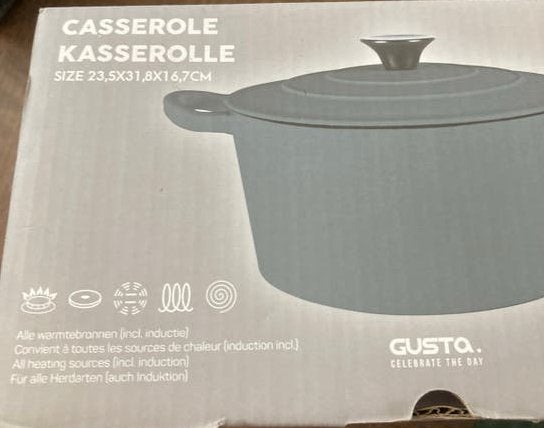 Gusta Gietijzeren Braadpan Grijs 3.9L - Nieuw in Doos, Met deksel, Nieuw, Ophalen of Verzenden, Overige merken